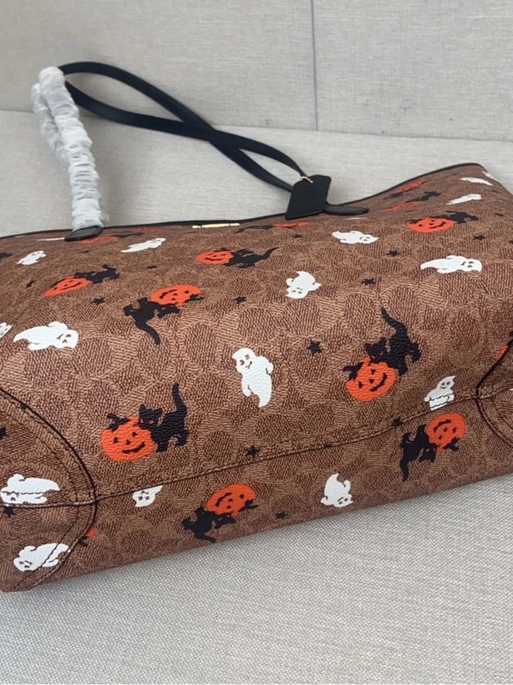 Coach Brown Halloween Print Tote with Black Handles - Picture 5 of 6